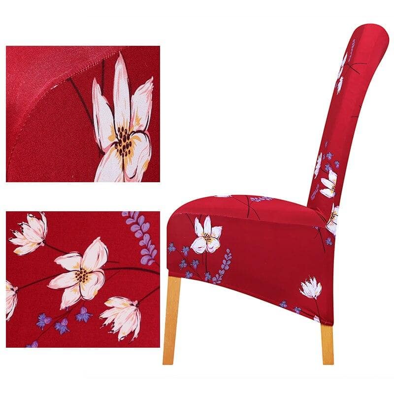 Capa De Cadeira Grande Vermelha Com Flores Brancas