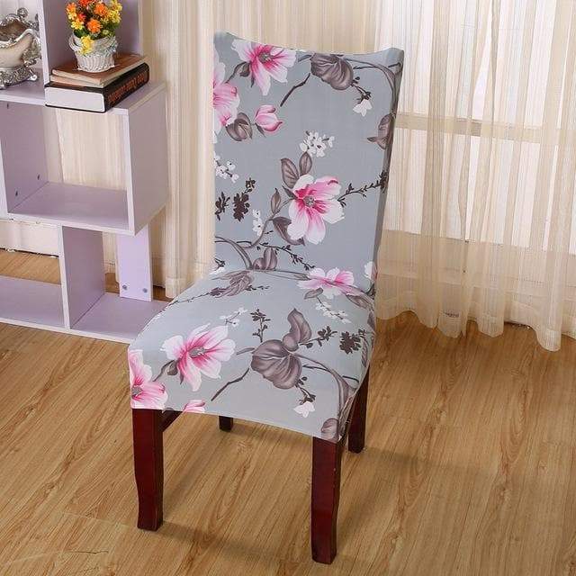 Capa De Cadeira Cinza Com Flores Cor De Rosa