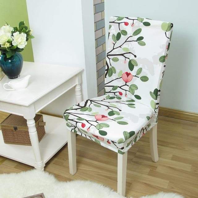 Capa De Cadeira Branca Com Folhas Verdes E Rosas Liza